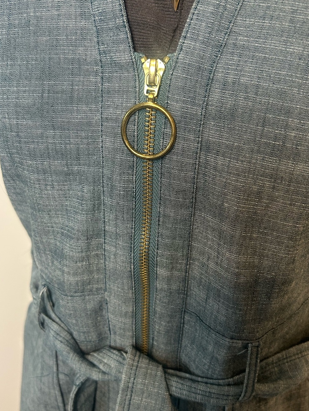 Sharagano Denim Zip Front Belted Dress - Picture 4 of 9